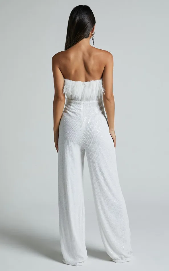 Showpo Leonora Jumpsuit 8211 Strapless Straight Leg Jumpsuit In White Women Jumpsuits