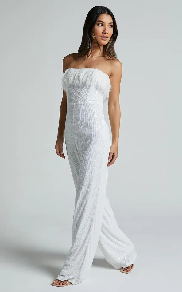 Showpo Leonora Jumpsuit 8211 Strapless Straight Leg Jumpsuit In White Women Jumpsuits