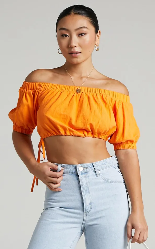 Showpo Leora Top 8211 Off Shoulder Crop Top In Orange Women Tops