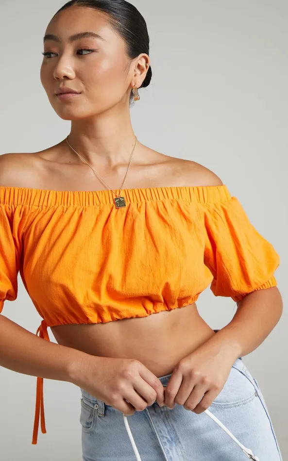 Showpo Leora Top 8211 Off Shoulder Crop Top In Orange Women Tops