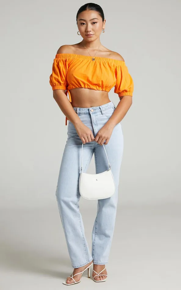 Showpo Leora Top 8211 Off Shoulder Crop Top In Orange Women Tops