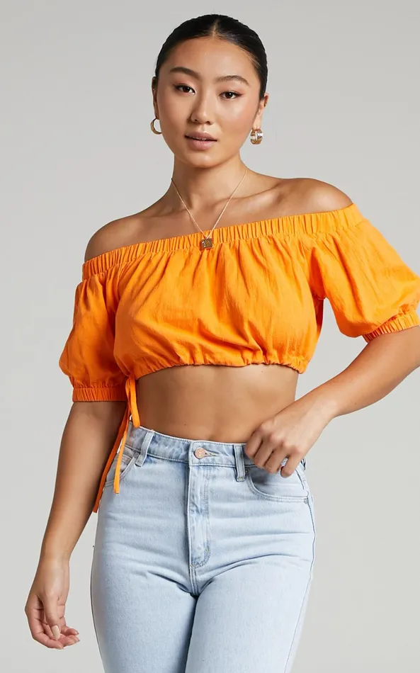 Showpo Leora Top 8211 Off Shoulder Crop Top In Orange Women Tops