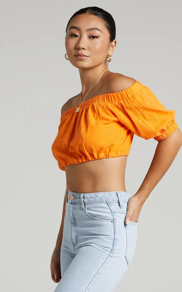Showpo Leora Top 8211 Off Shoulder Crop Top In Orange Women Tops