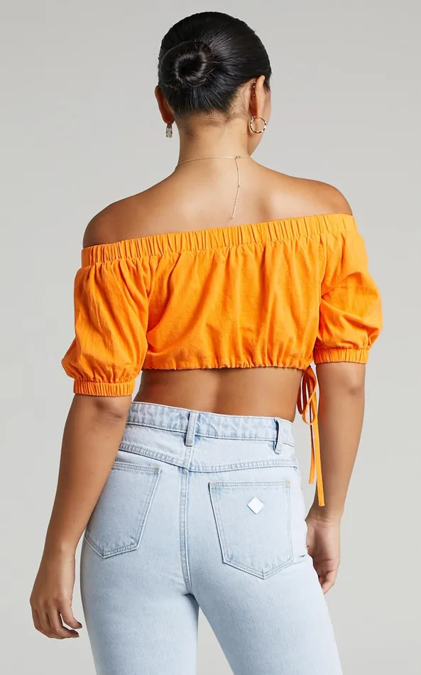 Showpo Leora Top 8211 Off Shoulder Crop Top In Orange Women Tops