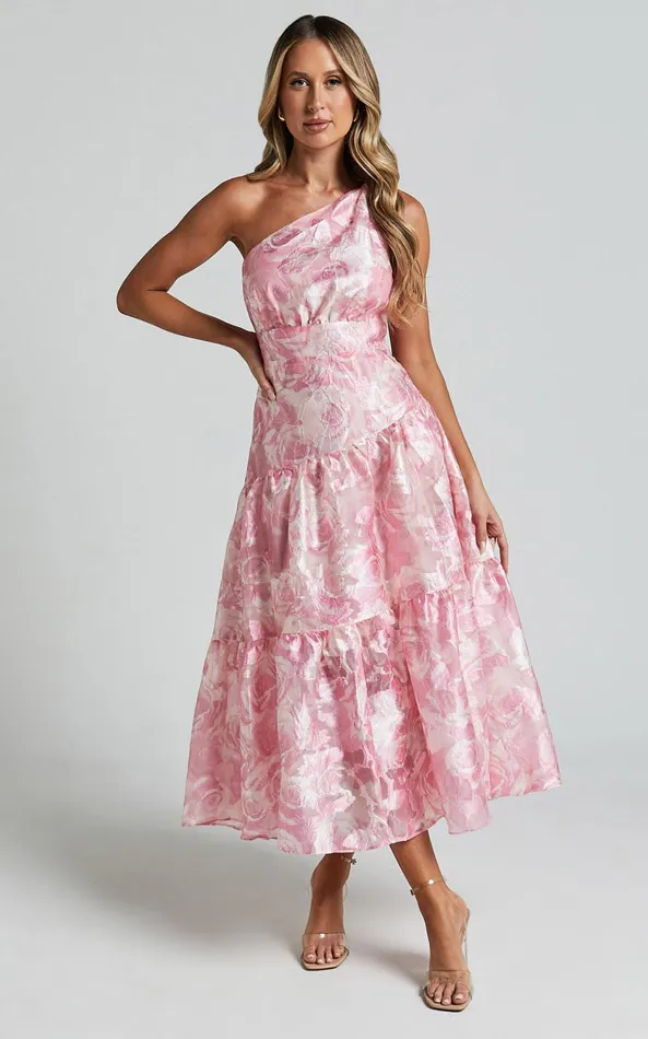 Showpo Lettie Midi Dress 8211 One Shoulder Tiered Dress In Blurred Rose Women Dresses Showpo Lettie Midi Dress 8211 One Shoulder Tiered Dress In Blurred Rose Women Dresses