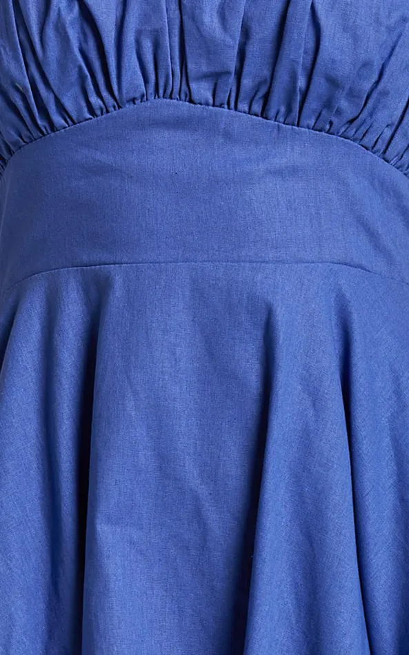 Showpo Leuven Mini Dress 8211 Linen Look Empire Waist Dress In Blue Women Dresses