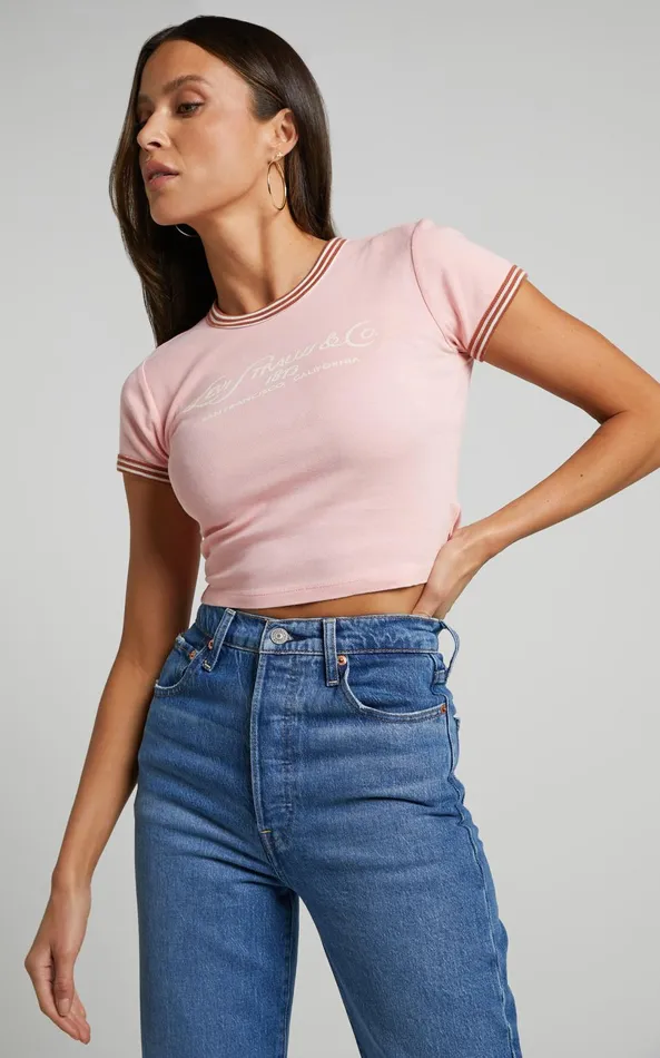Showpo Levi039s 8211 GRAPHIC RINGER MINI TEE In Country Club Script Quartz Women Tops Showpo Levi039s 8211 GRAPHIC RINGER MINI TEE In Country Club Script Quartz Women Tops