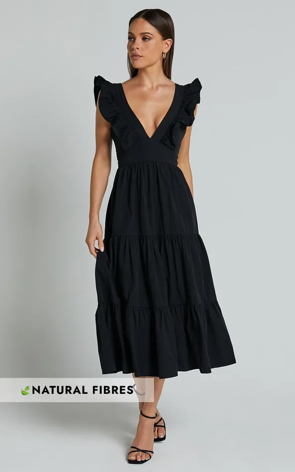 Showpo Levona Midi Dress 8211 Ruffle Shoulder Tiered Dress In Black Women Dresses Showpo Levona Midi Dress 8211 Ruffle Shoulder Tiered Dress In Black Women Dresses