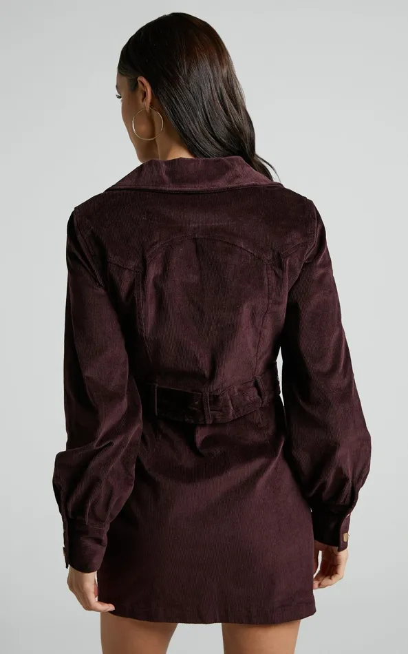 Showpo Lheya Mini Dress 8211 Long Sleeve Belted Dress In Plum Women Dresses