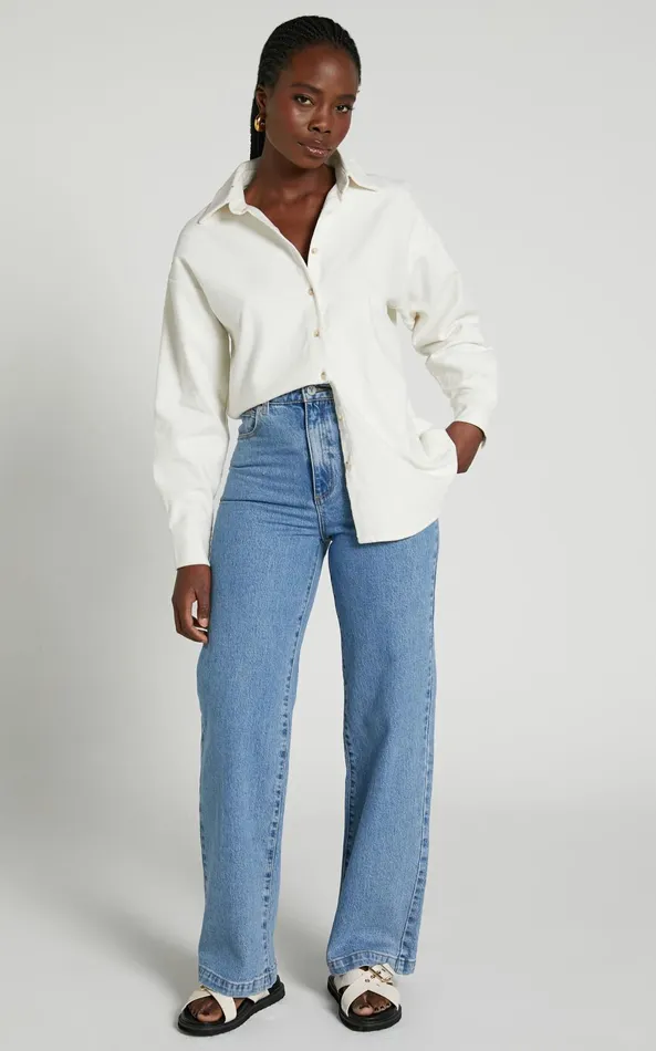 Showpo Lheya Shirt 8211 Long Sleeve Cord Shirt In Cream Women Tops