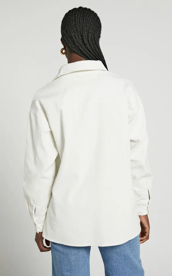 Showpo Lheya Shirt 8211 Long Sleeve Cord Shirt In Cream Women Tops