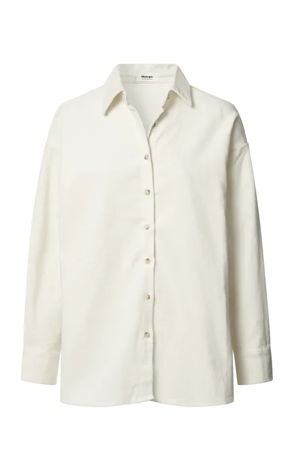 Showpo Lheya Shirt 8211 Long Sleeve Cord Shirt In Cream Women Tops
