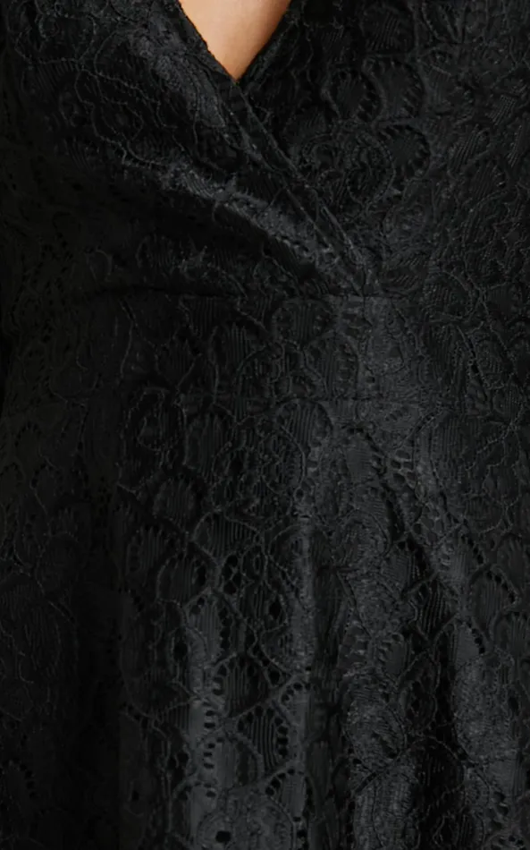 Showpo Lhind Puff Sleeve Lace Mini Dress In Black Women Dresses