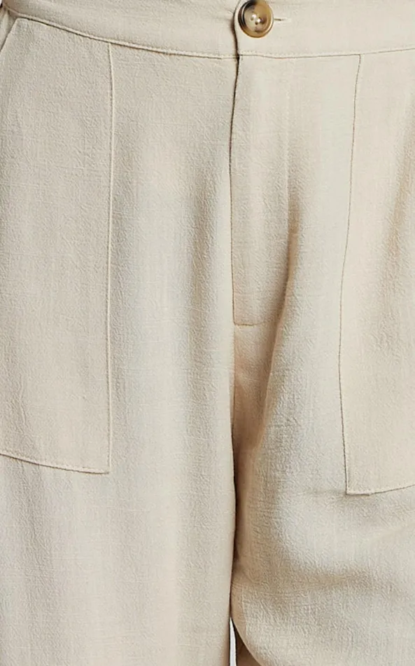 Showpo Lian Pants 8211 Linen Look High Waisted Pocket Detail Pants In Cream Women Pants