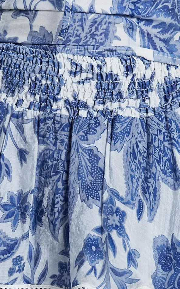 Showpo Liana Mini Skirt 8211 High Elastic Waist Tiered Skirt In White And Blue Floral Women Skirts