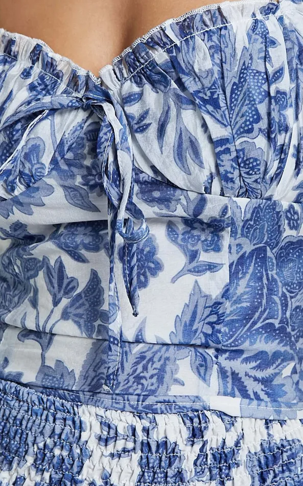 Showpo Liana Top 8211 Short Sleeve Bustier Top In White And Blue Floral Women Tops