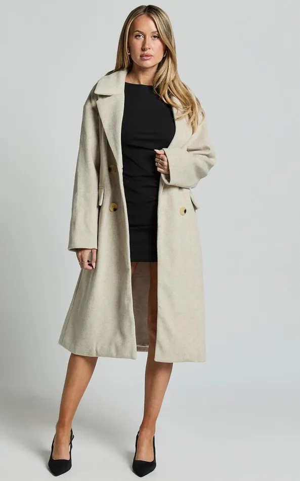 Showpo Libee Long Coat In Oatmeal Women Curve Clothes
