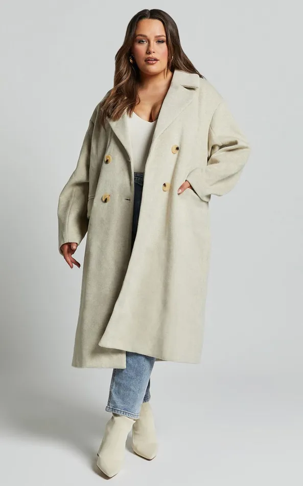 Showpo Libee Long Coat In Oatmeal Women Curve Clothes
