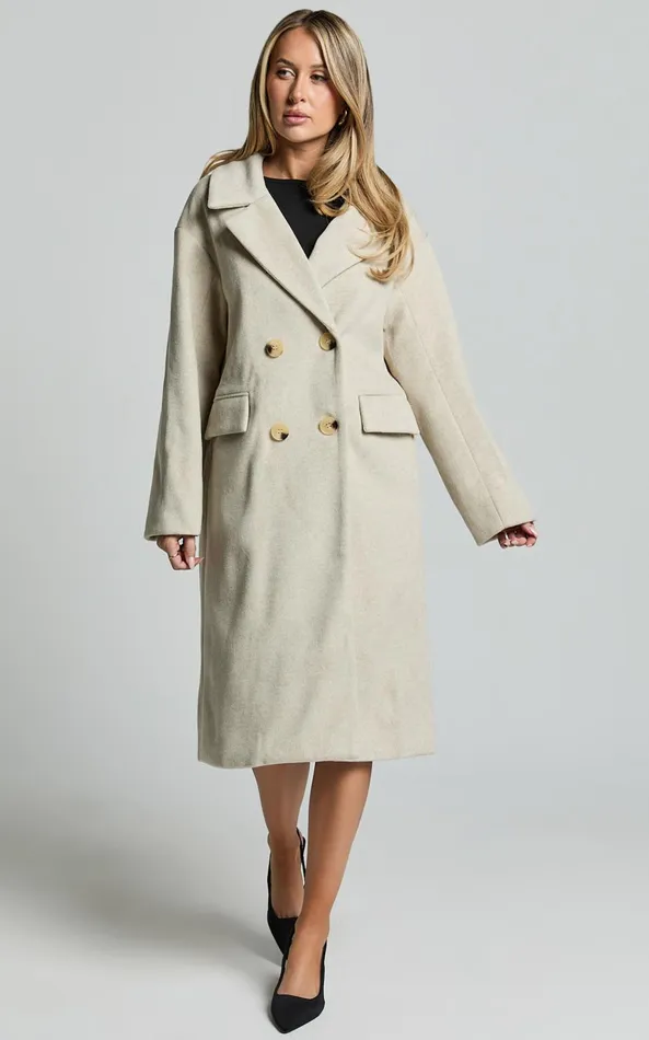 Showpo Libee Long Coat In Oatmeal Women Curve Clothes