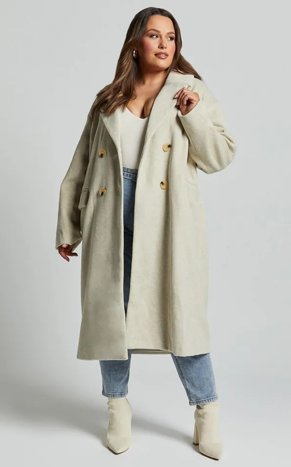 Showpo Libee Long Coat In Oatmeal Women Curve Clothes