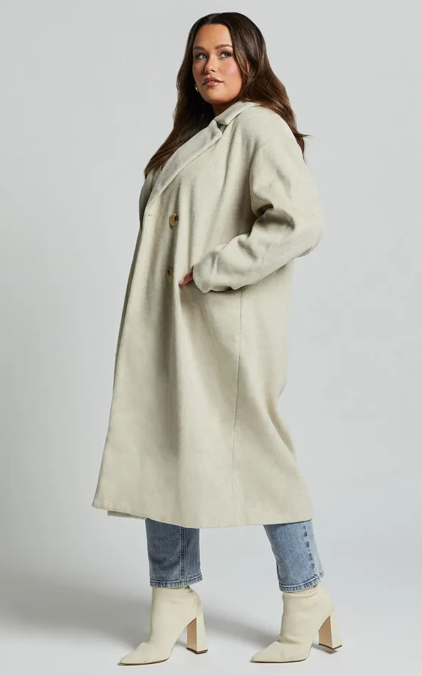 Showpo Libee Long Coat In Oatmeal Women Curve Clothes