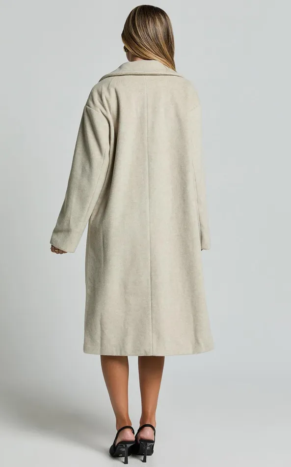 Showpo Libee Long Coat In Oatmeal Women Curve Clothes