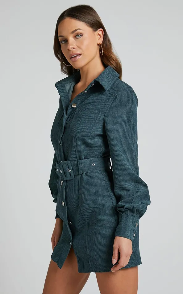 Showpo Lida Mini Dress 8211 Long Sleeve Belted Corduroy Dress In Forest Green Women Curve Clothes Showpo Lida Mini Dress 8211 Long Sleeve Belted Corduroy Dress In Forest Green Women Curve Clothes