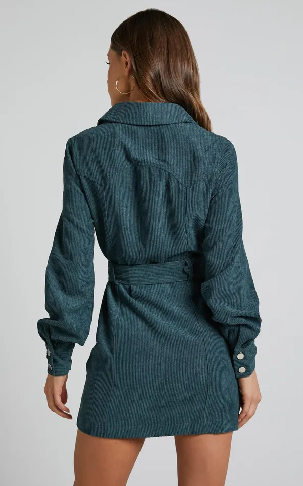 Showpo Lida Mini Dress 8211 Long Sleeve Belted Corduroy Dress In Forest Green Women Curve Clothes Showpo Lida Mini Dress 8211 Long Sleeve Belted Corduroy Dress In Forest Green Women Curve Clothes