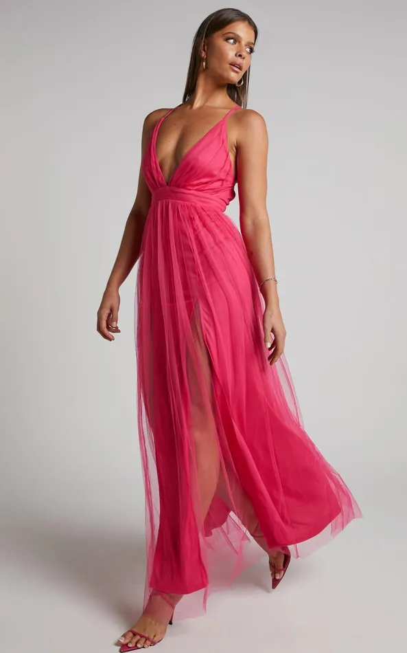 Showpo Like A Vision Midi Dress 8211 Plunge Thigh Split Dress In Hot Pink Women Dresses Showpo Like A Vision Midi Dress 8211 Plunge Thigh Split Dress In Hot Pink Women Dresses
