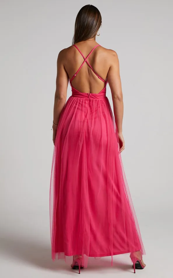 Showpo Like A Vision Midi Dress 8211 Plunge Thigh Split Dress In Hot Pink Women Dresses