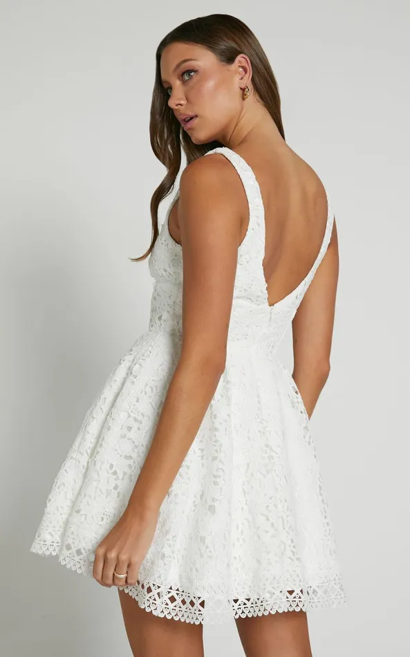Showpo Lilia Mini Dress 8211 Corset Scoop Neck Fit And Flare Dress In White Women Dresses