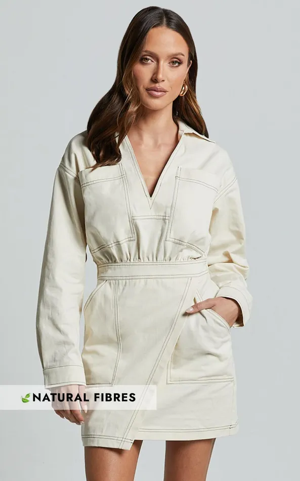 Showpo Lilianna Mini Dress 8211 V Neck Long Sleeve Wrap Dress In Cream Women Dresses Showpo Lilianna Mini Dress 8211 V Neck Long Sleeve Wrap Dress In Cream Women Dresses