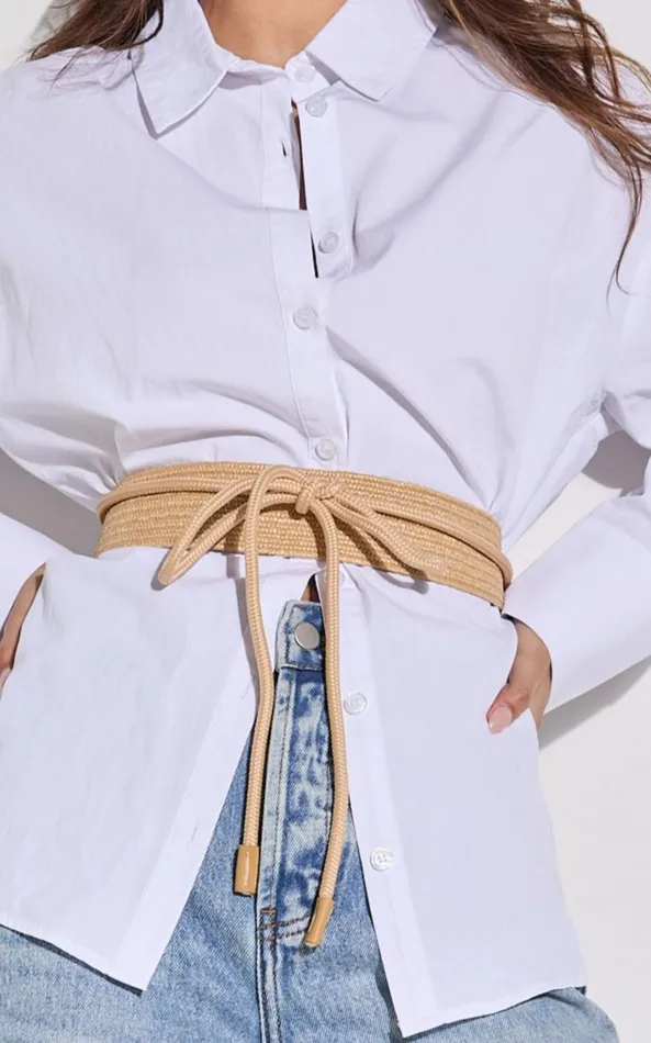 Showpo Lilibeth Belt 8211 Wide Rattan Tie Up Detail Waist Belt In Natural Women Belts