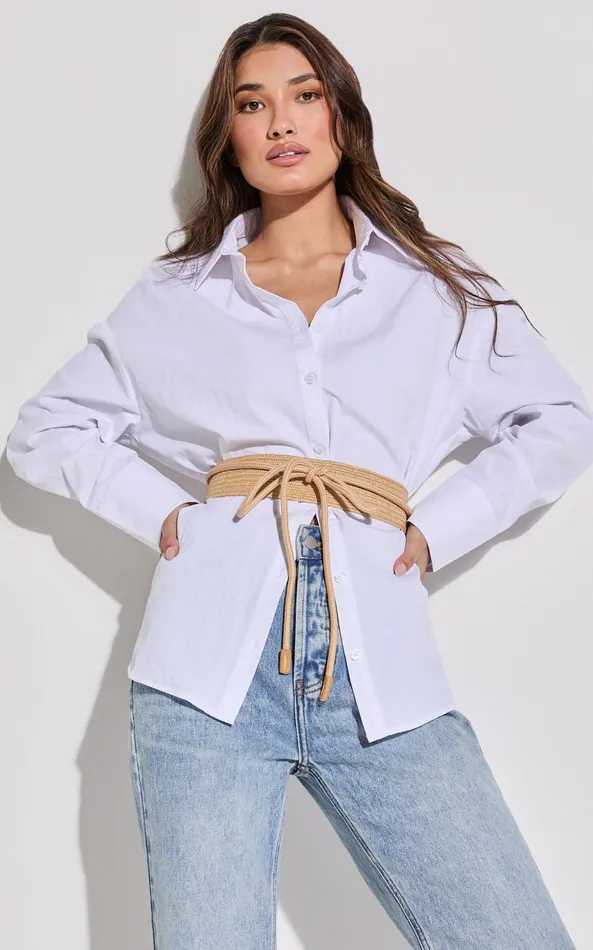 Showpo Lilibeth Belt 8211 Wide Rattan Tie Up Detail Waist Belt In Natural Women Belts