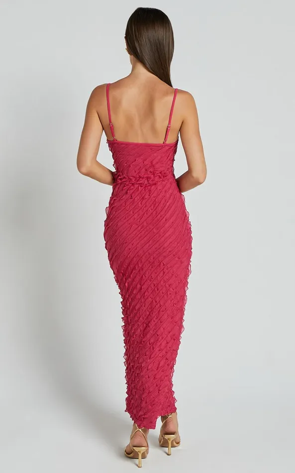 Showpo Lilibeth Midi Dress 8211 Strappy Frill Detail Slip Dress In Pink Women Dresses