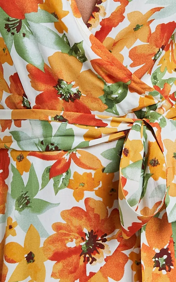 Showpo Lilibeth Mini Dress 8211 V Neck Short Flutter Sleeve Ruffle Hem Wrap In Yellow Floral Women Dresses