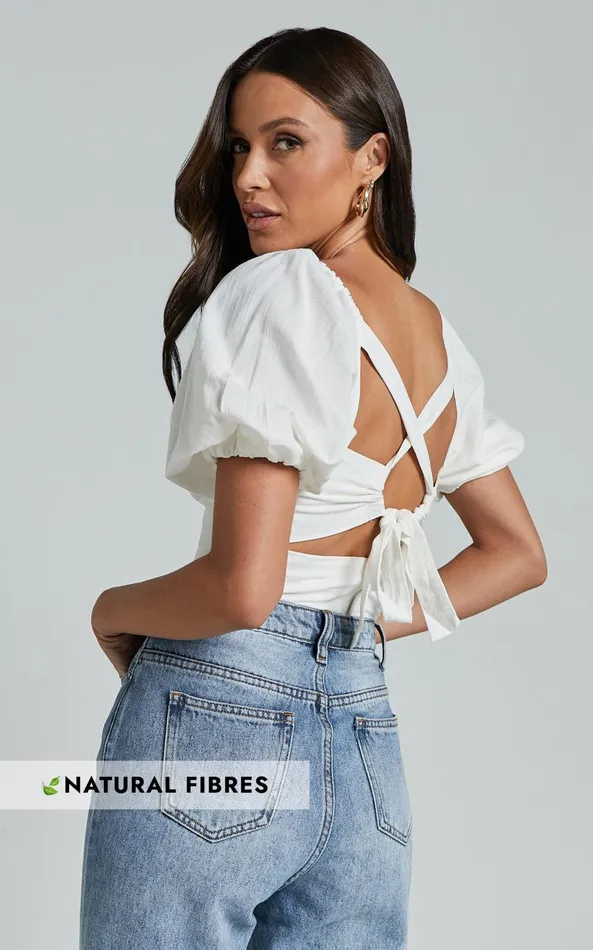 Showpo Liliosa Top 8211 Square Neck Tie Back Puff Sleeve Top In White Women Tops Showpo Liliosa Top 8211 Square Neck Tie Back Puff Sleeve Top In White Women Tops