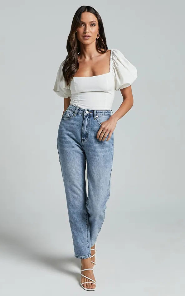 Showpo Liliosa Top 8211 Square Neck Tie Back Puff Sleeve Top In White Women Tops