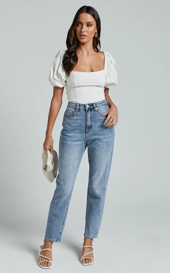 Showpo Liliosa Top 8211 Square Neck Tie Back Puff Sleeve Top In White Women Tops