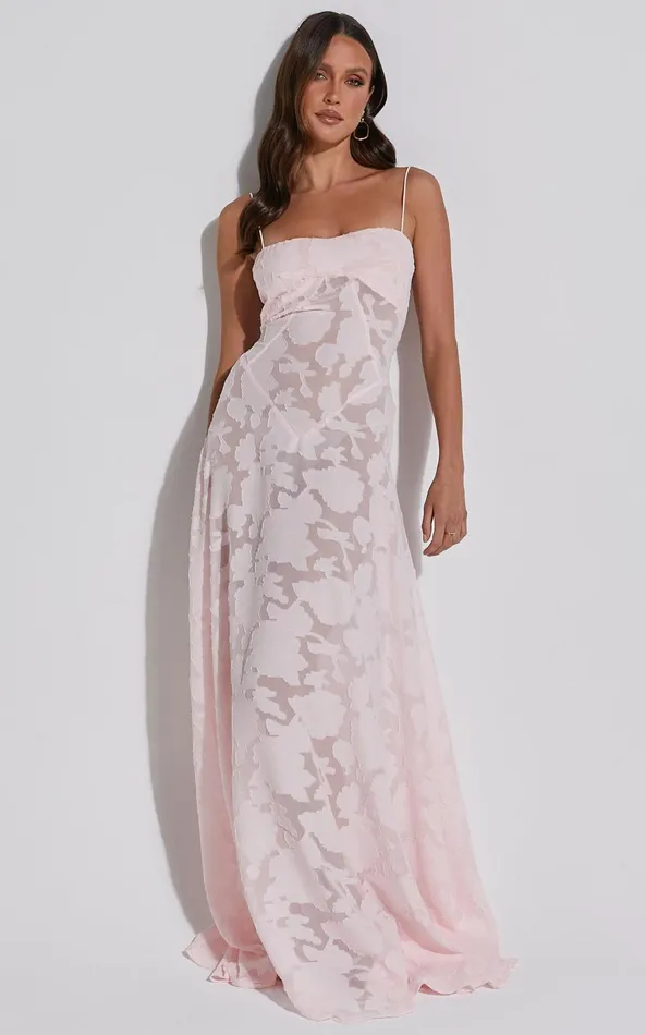 Showpo Lily Maxi Dress 8211 Sheer Jacquard Maxi Dress In Pink Women Dresses