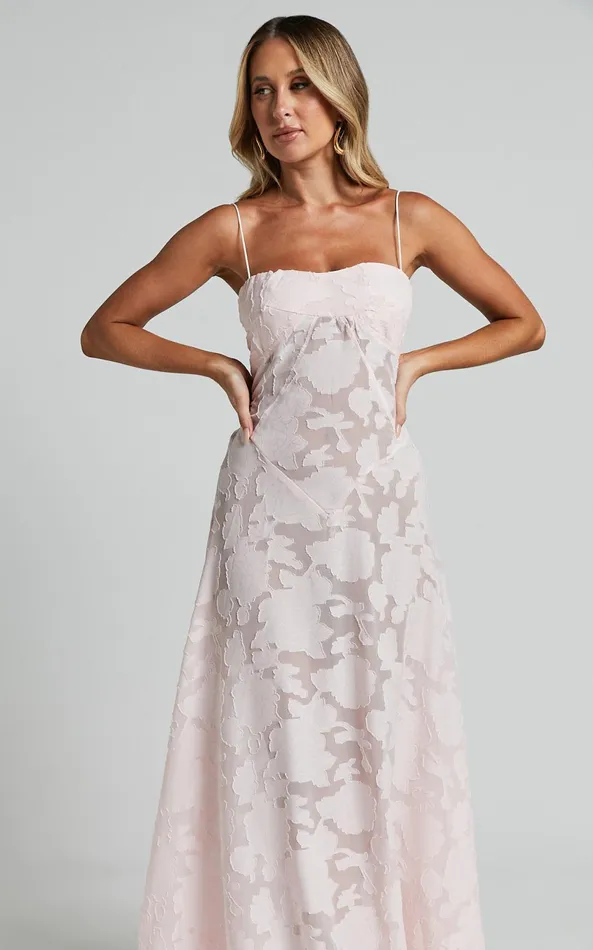 Showpo Lily Maxi Dress 8211 Sheer Jacquard Maxi Dress In Pink Women Dresses