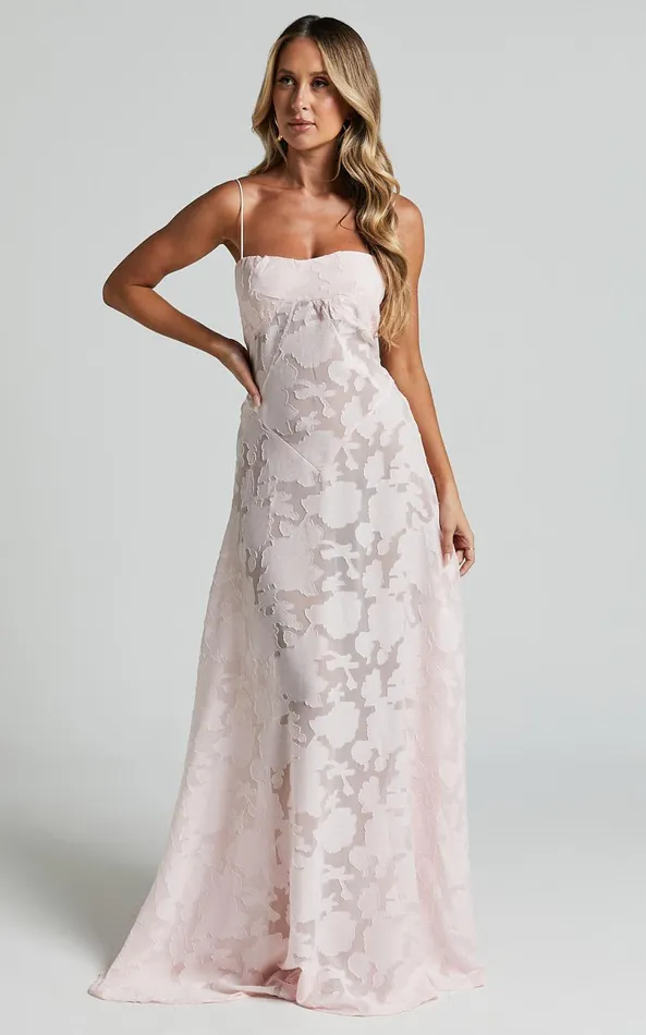 Showpo Lily Maxi Dress 8211 Sheer Jacquard Maxi Dress In Pink Women Dresses