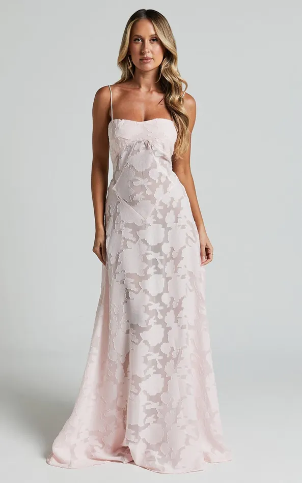 Showpo Lily Maxi Dress 8211 Sheer Jacquard Maxi Dress In Pink Women Dresses