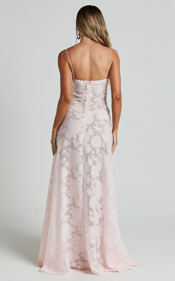 Showpo Lily Maxi Dress 8211 Sheer Jacquard Maxi Dress In Pink Women Dresses