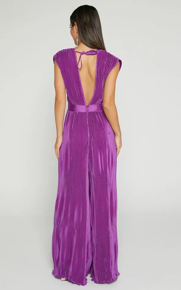 Showpo Lina Jumpsuit 8211 Plunge Neck Pleated Wide Leg Jumpsuit In Orchid Women Jumpsuits
