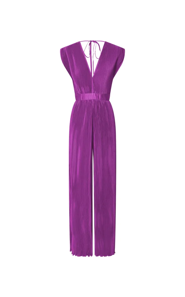 Showpo Lina Jumpsuit 8211 Plunge Neck Pleated Wide Leg Jumpsuit In Orchid Women Jumpsuits