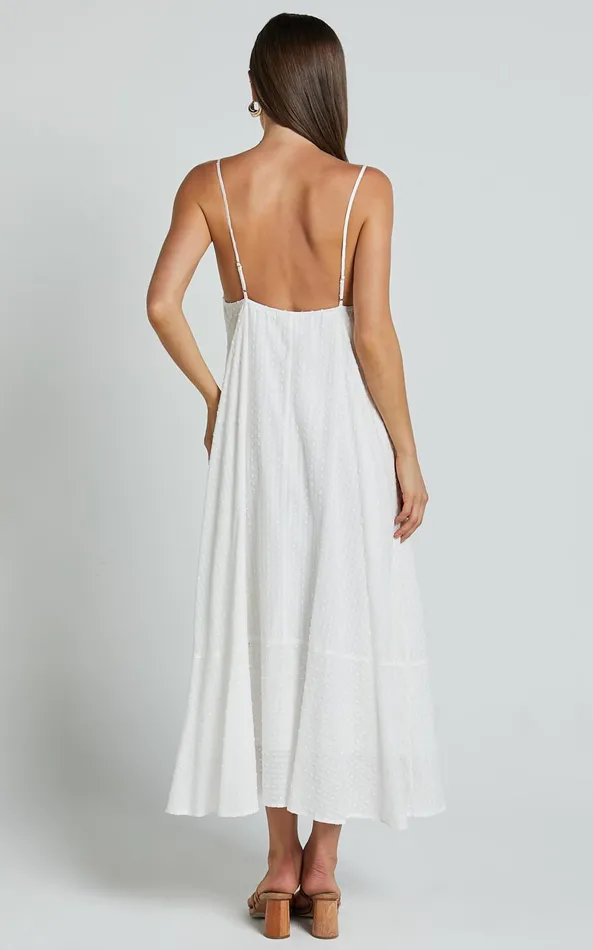 Showpo Linalyn Midi Dress 8211 Strappy V Neck Low Back Slip Dress In White Women Dresses