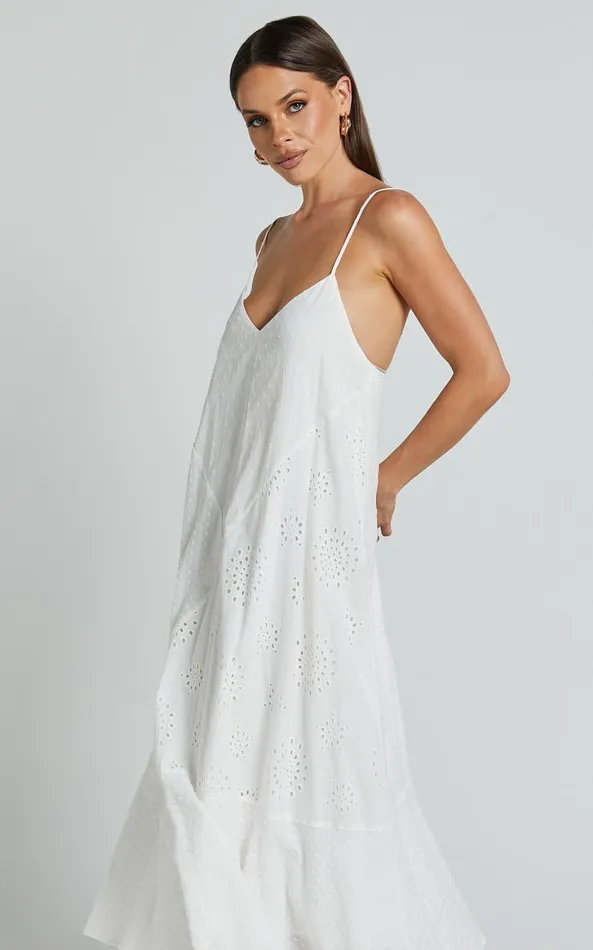 Showpo Linalyn Midi Dress 8211 Strappy V Neck Low Back Slip Dress In White Women Dresses