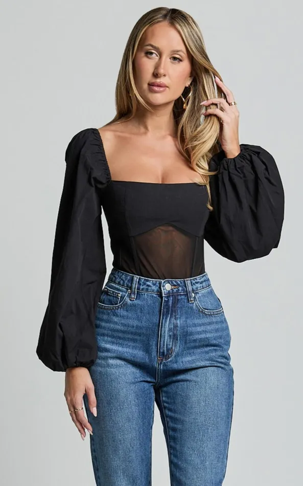 Showpo Lincy Bodysuit 8211 Puff Long Sleeve Mesh Waist Detail Bodysuit In Black Women Curve Clothes Showpo Lincy Bodysuit 8211 Puff Long Sleeve Mesh Waist Detail Bodysuit In Black Women Curve Clothes