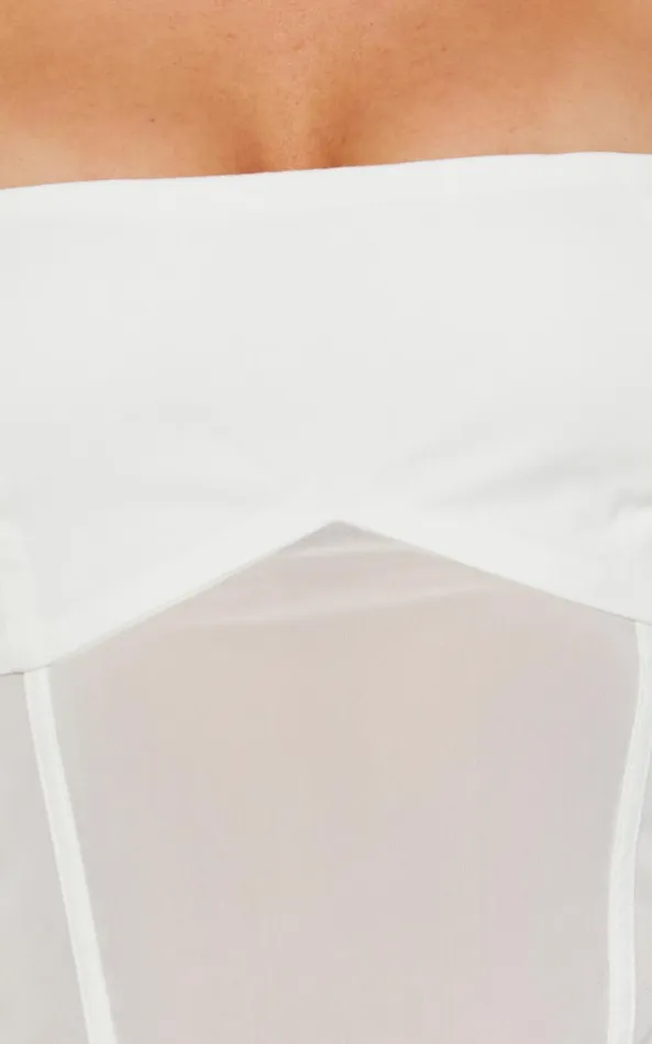 Showpo Lincy Bodysuit 8211 Puff Long Sleeve Mesh Waist Detail Bodysuit In White Women Curve Clothes
